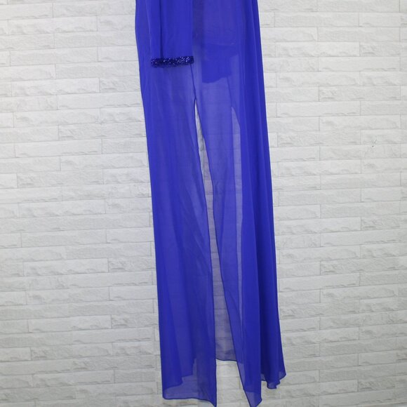 OLEG CASSINI Jacket Silk Sheer Formal Beaded Cuffs Long Sleeve Royal Blue 6 - Picture 5 of 14